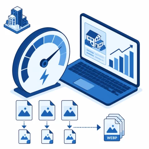 Иконка ускорения лендинга агентства недвижимости: PageSpeed, Core Web Vitals