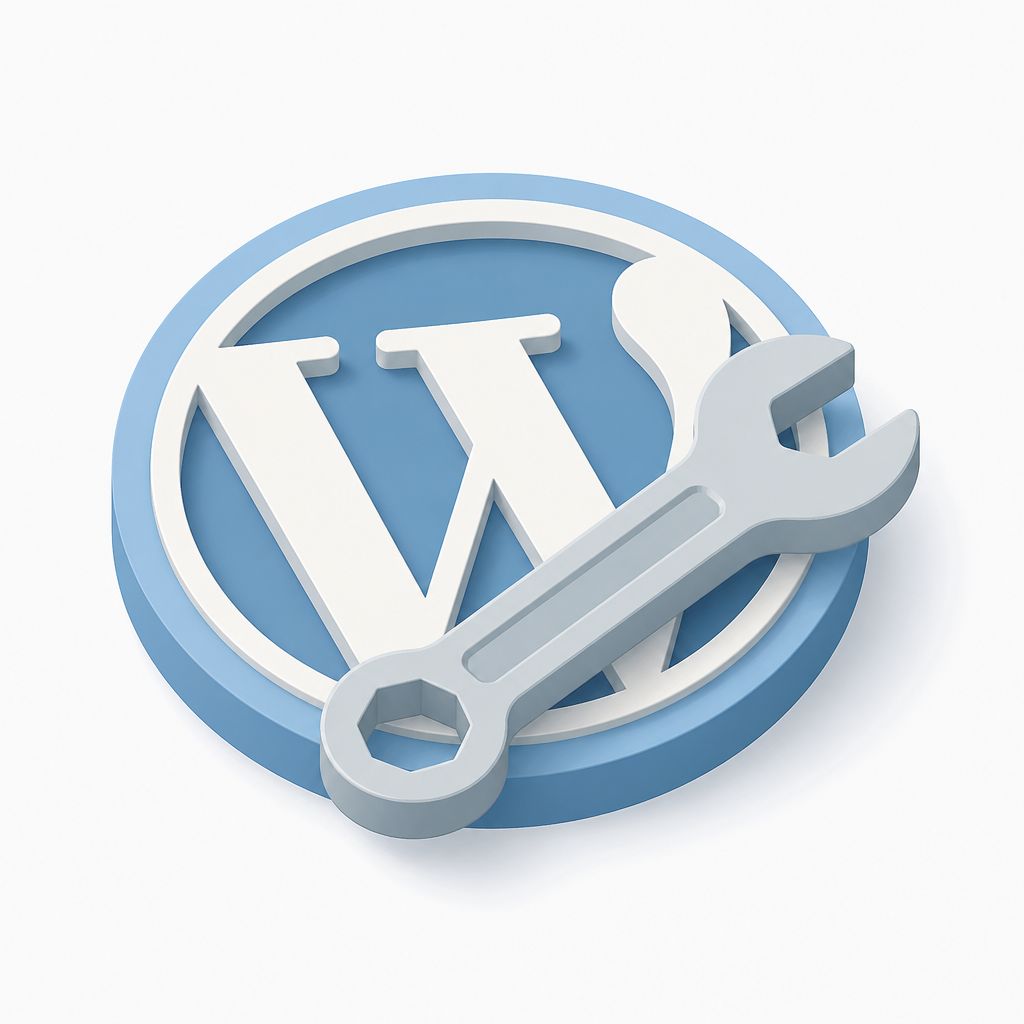 Гаечный ключ над логотипом WordPress, отладка плагинов