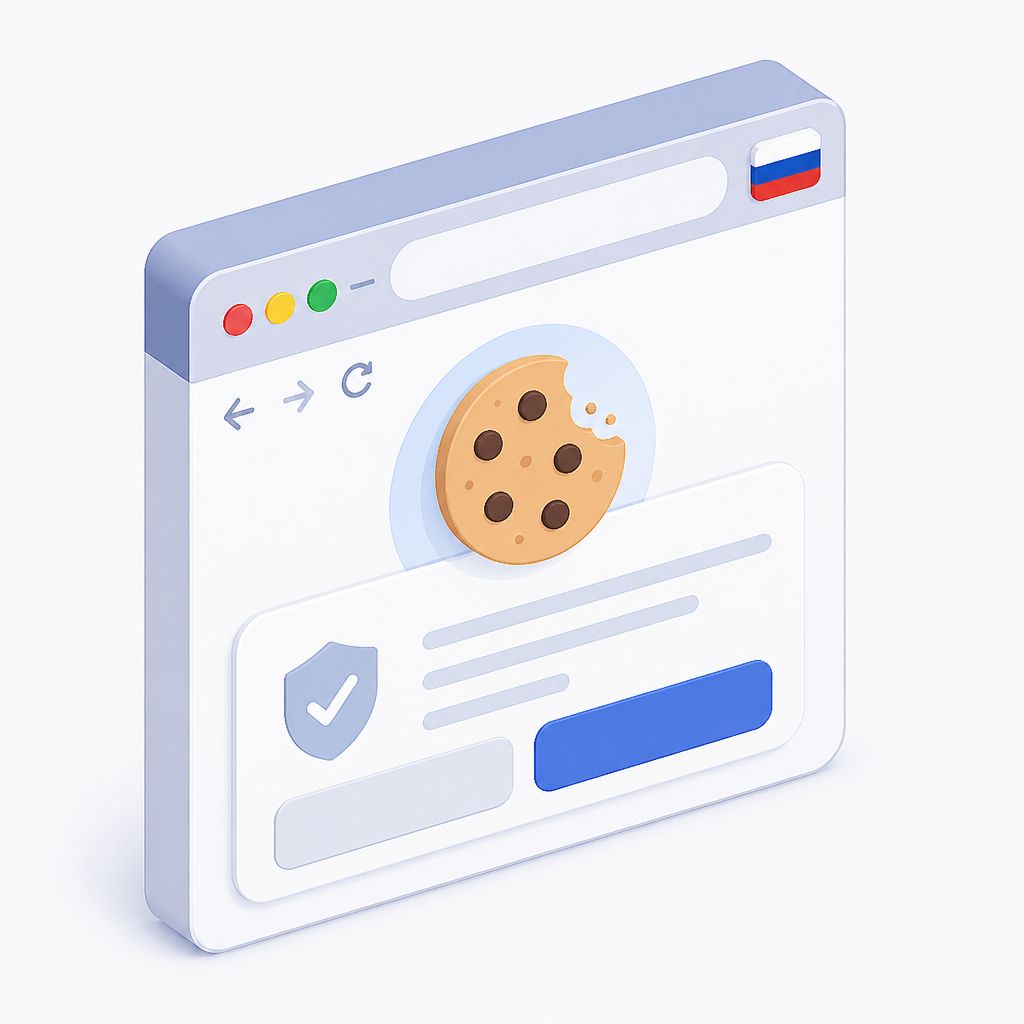 Окно браузера с уведомлением и российским флагом
